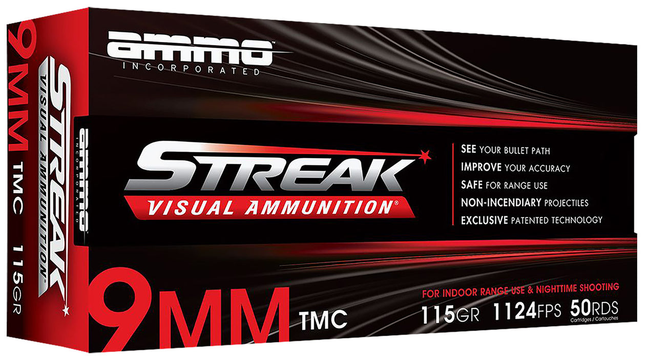 Ammo Inc 9115TMCSTRKRED50 Streak Visual (RED)  115 gr Total Metal Case (TMC) 50 Per Box/20 Cs