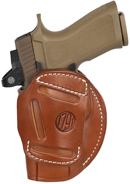 1791 Gunleather 4WH6CBRR 4-Way  IWB/OWB Size 06 Classic Brown Leather Belt Clip Compatible w/ Glock 17/Ruger American Pistol Right Hand