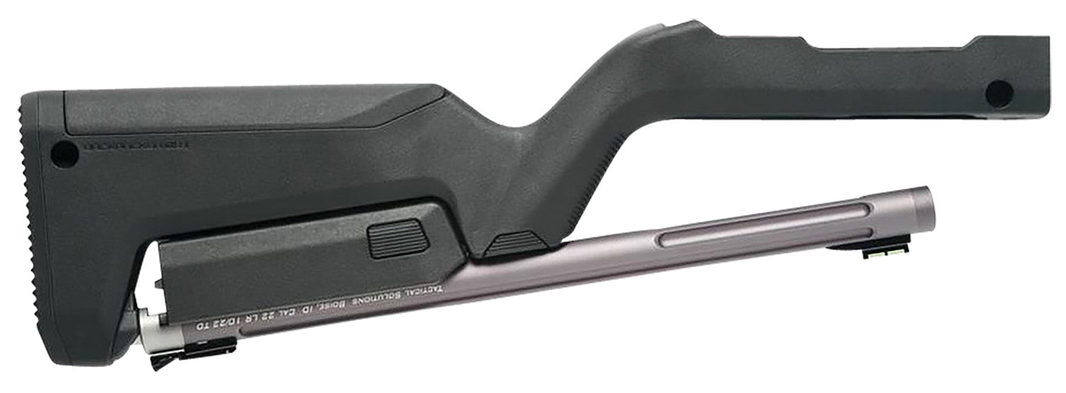 Tactical Solutions TDCGMGBBLK X-Ring Takedown Barrel and Stock Combo 22 LR 16.50" Gunmetal Gray Fluted & Threaded with Fiber Optic Sight, Black Magpul Backpacker Stock Fits Ruger 10/22 Takedown