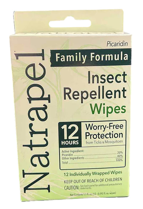 Natrapel 00066095 Repellent Wipes  Repels Ticks & Biting Insects Effective Up to 12 hrs 12 Per Box