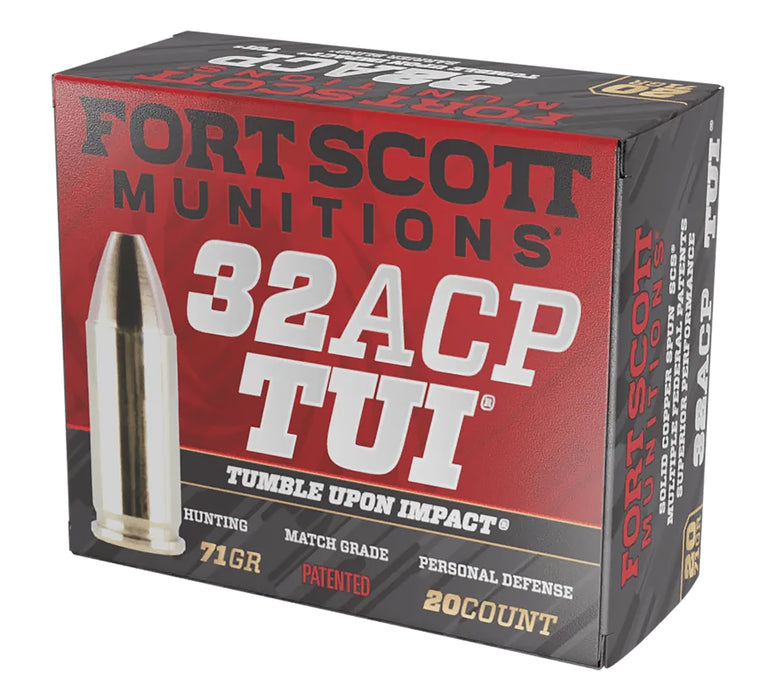 Fort Scott Munitions 32ACP71SCV Tumble Upon Impact (TUI) Self Defense 32 ACP 71 gr Solid Copper Spun (SCS) 20 Per Box/ 25 Cs