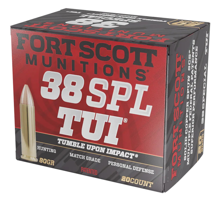 Fort Scott Munitions 38SPL080SCV Tumble Upon Impact (TUI) Self Defense .38 Special 80 gr Solid Copper Spun (SCS) 20 Per Box/ 25 Cs