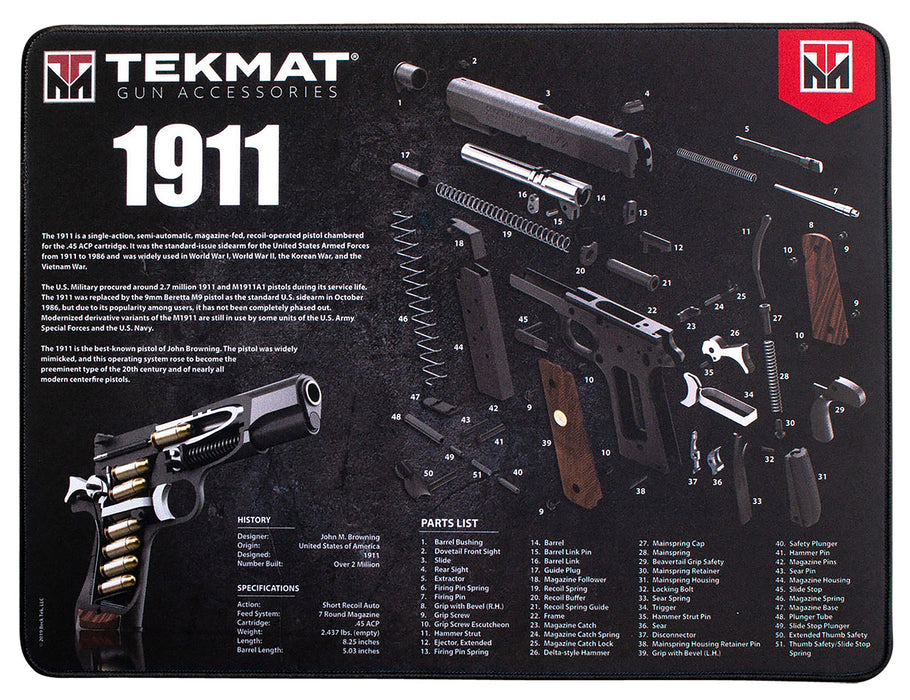 TekMat TEKR2019113D 1911 3D Ultra 20 Cleaning Mat 1911 Parts Diagram 15" x 20"