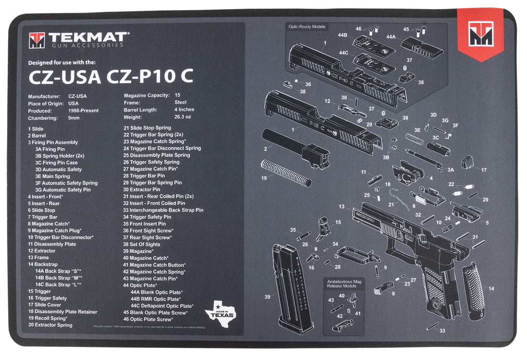 TekMat TEKR17CZP10C CZ P-10C Cleaning Mat CZ P-10C Parts Diagram 11" x 17"