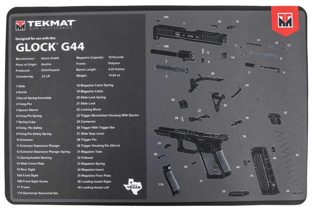 TekMat TEKR17GLOCK44 Glock 44 Cleaning Mat Glock 44 Parts Diagram 11" x 17"