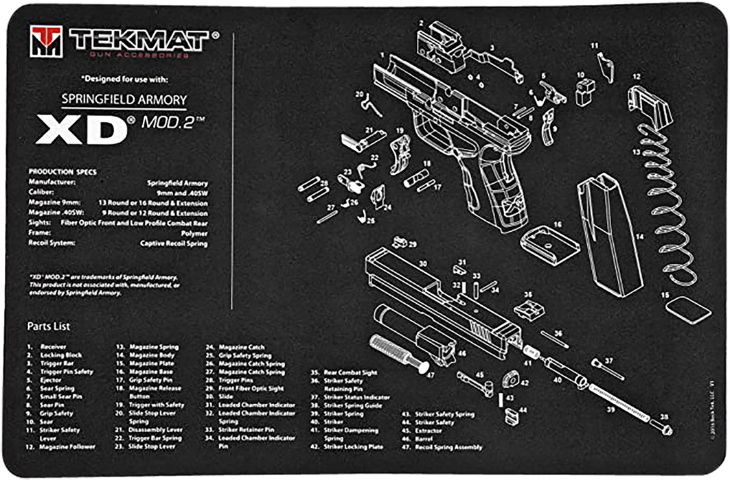 TekMat TEKR17XDMOD2 Springfield Armory XD MOD.2 Cleaning Mat Springfield XD Mod.2 Parts Diagram 11" x 17"