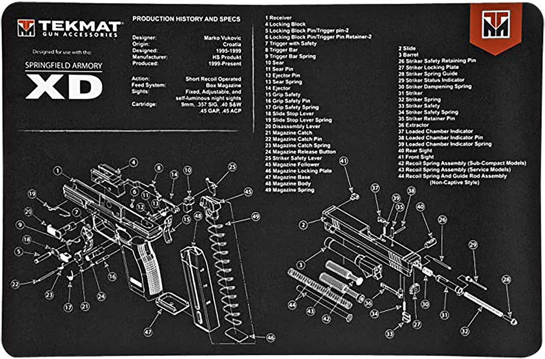 TekMat TEKR17XD Springfield Armory XD Cleaning Mat Springfield XD Parts Diagram 11" x 17"