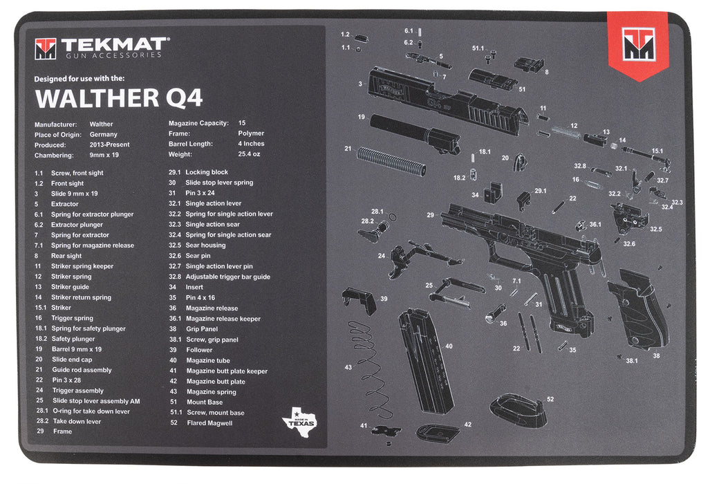 TekMat TEKR17WALQ4SF Walther Q4 SF Cleaning Mat Walther Q4 SF Parts Diagram 11" x 17"