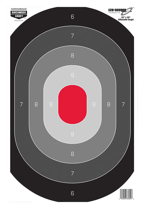 Birchwood Casey 37053 EZE-Scorer Silhouette Oval Target Hanging Paper All Firearms 23" x 35" Black/Gray/Red 5 Targets