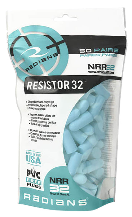 Radians FP70ABG/50 Resistor Earplugs Foam 32 dB In The Ear Aqua Blue Adult 50 Pair