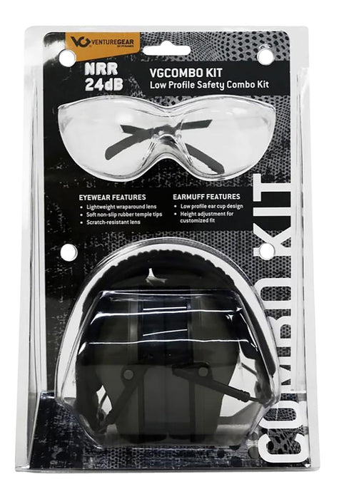 Pyramex VGCOMBO110 Low-Profile Combo Kit  Scratch Resistant Clear Lens & Frame with Rubber Temple Tips, Gray Low-Profile Earmuffs