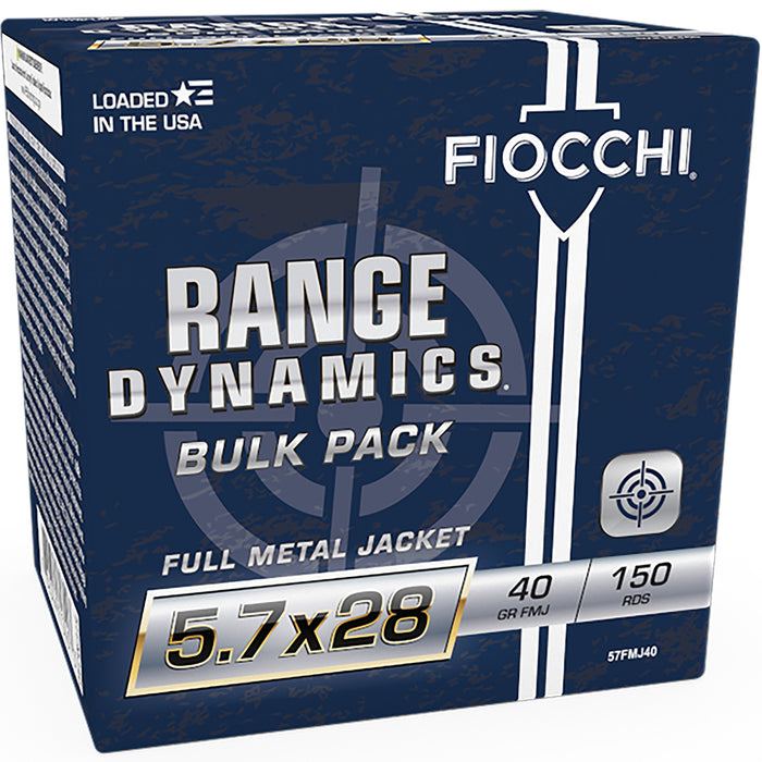 Fiocchi 57FMJ40 Range Dynamics Pistol 5.7x28mm 41 gr Full Metal Jacket (FMJ) 150 Per Box/ 3 Cs