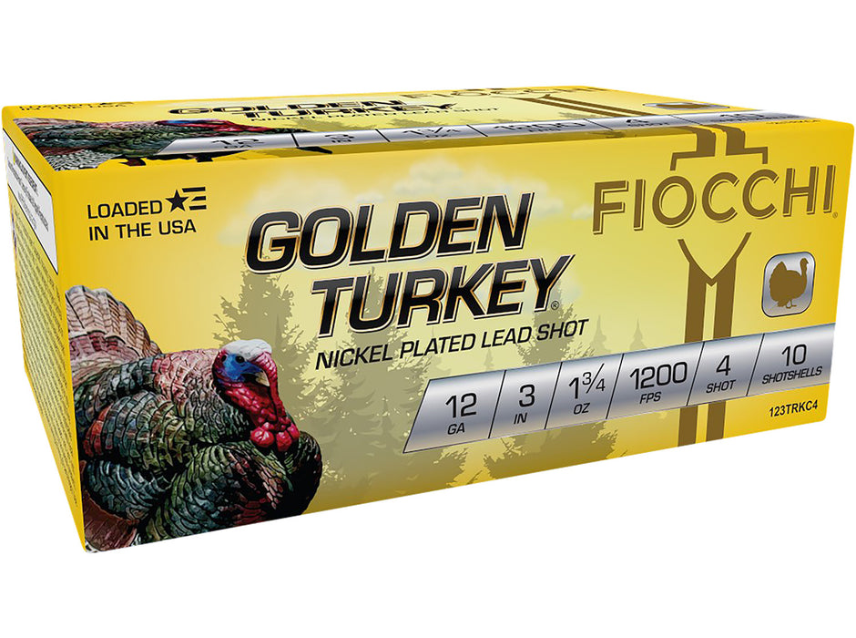 Fiocchi 123TRKC4 Golden Turkey Hunting 12 Gauge 3" 1 3/4 oz 4 Shot 10 Per Box/ 10 Cs