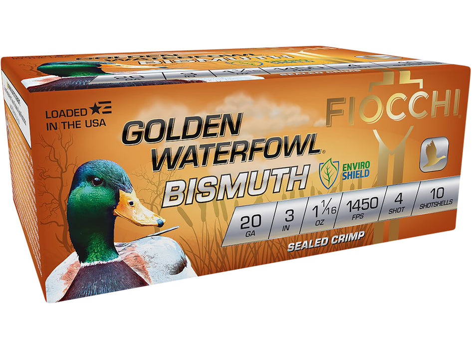 Fiocchi 203GB4 Golden Waterfowl Bismuth 20 Gauge 3" 1 1/16 oz 4 Shot 10 Per Box/ 10 Cs