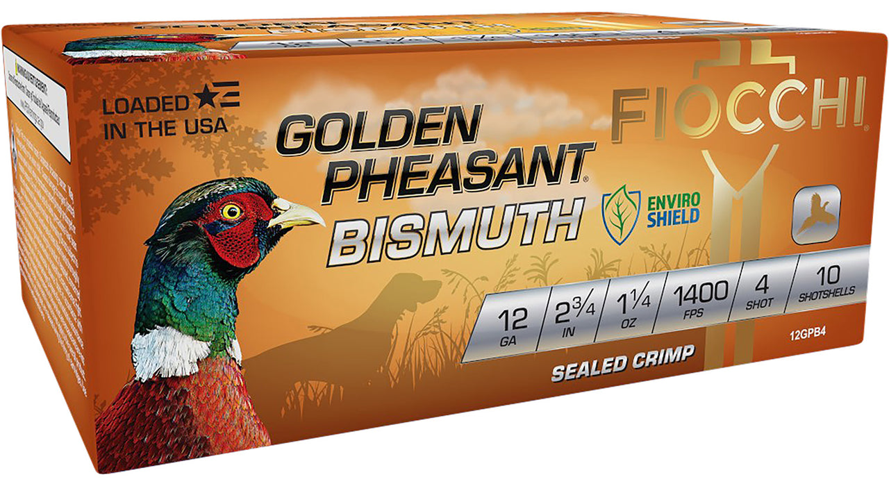 Fiocchi 12GPB4 Golden Pheasant Bismuth 12 Gauge 2.75" 1 1/4 oz 4 Shot 10 Per Box/ 10 Cs