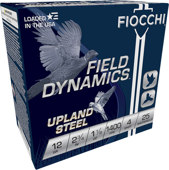 Fiocchi 12HVST4 Field Dynamics Upland Steel 12 Gauge 2.75" 1 1/8 oz 4 Shot 25 Per Box/ 10 Cs