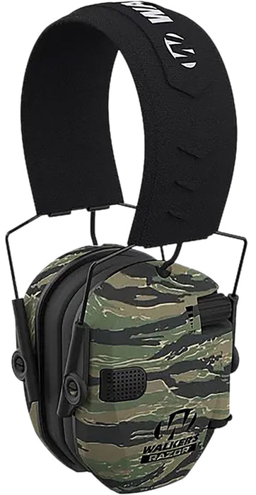 Walker's GWPRSEMTCMO Razor Slim Electronic Muff 23 dB, Over the Head, Tiger Stripe Camo Slim Ear-Cups, Black Headband, Includes Batteries