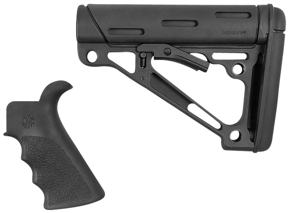 Hogue 15055 OverMolded Combo Kit Black Synthetic with Rubber Overmold, Collapsible Stock, Beavertail Grip with Finger Grooves, Fits Commercial Buffer Tube (Tube Not Included)