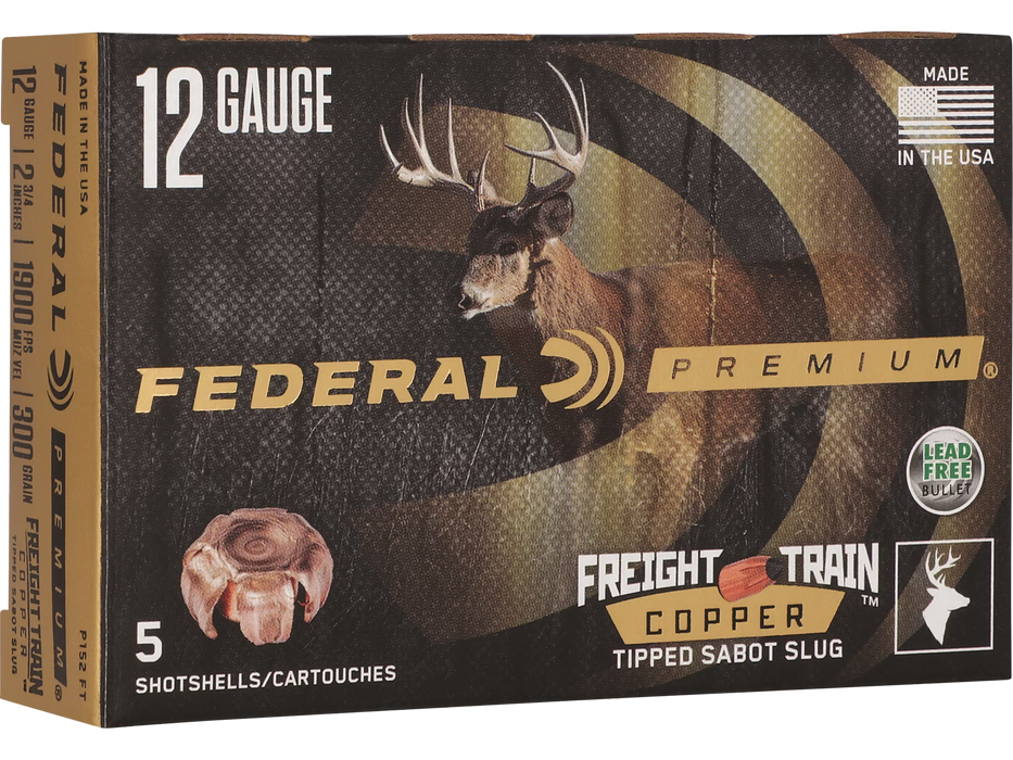 Federal P152FT 12 Gauge 2.75" Freight Train Copper Sabot Slug Shot 5 Per Box/ 10 Cs