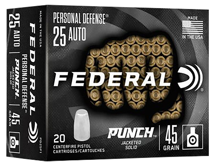 Federal PD25P1   25 ACP 45 gr Punch Hollow Point 20 Per Box/ 10 Case