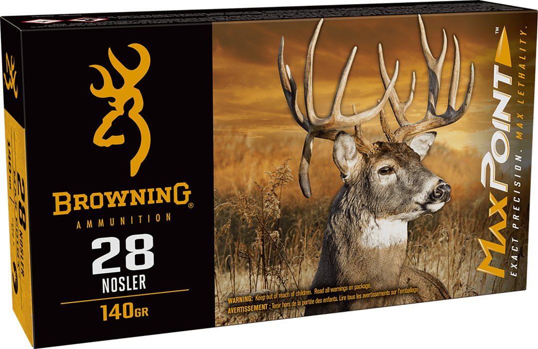 Browning Ammo B192100282 Max Point  28 Nosler 140 gr 20 Per Box/ 10 Case