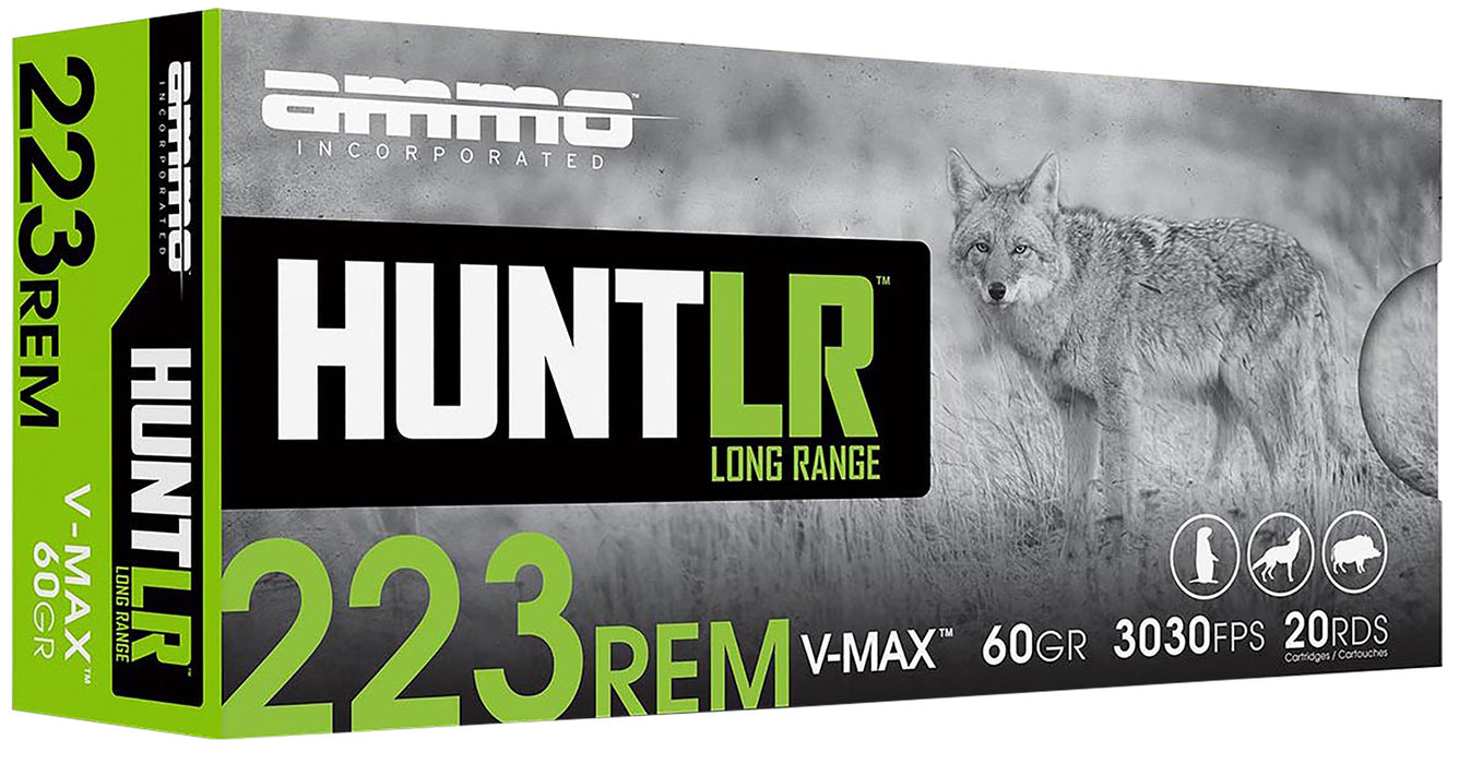 Ammo Inc 223060VMXA20 Hunt Long Range 223Rem 60gr V-Max 20 Per Box/10 Case