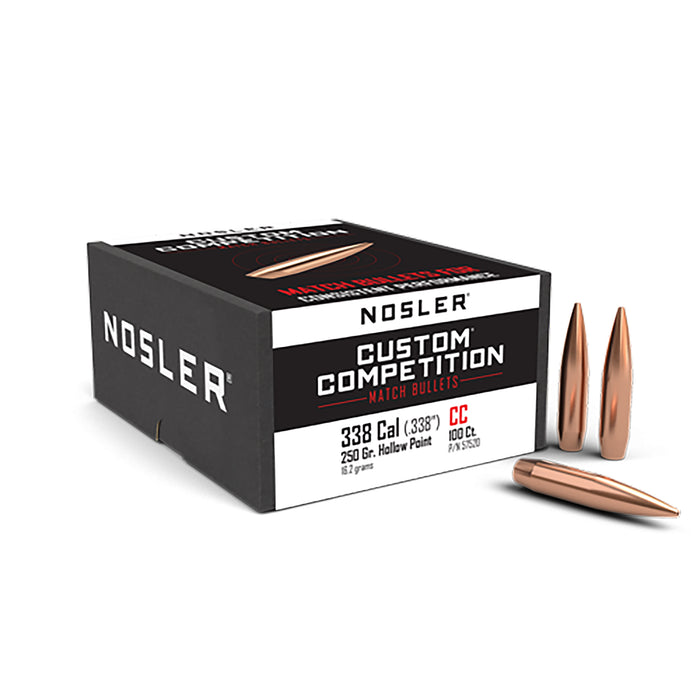 Nosler 57520 Custom Competition 338 Cal 250 gr Hollow Point Boat Tail 100 Per Box