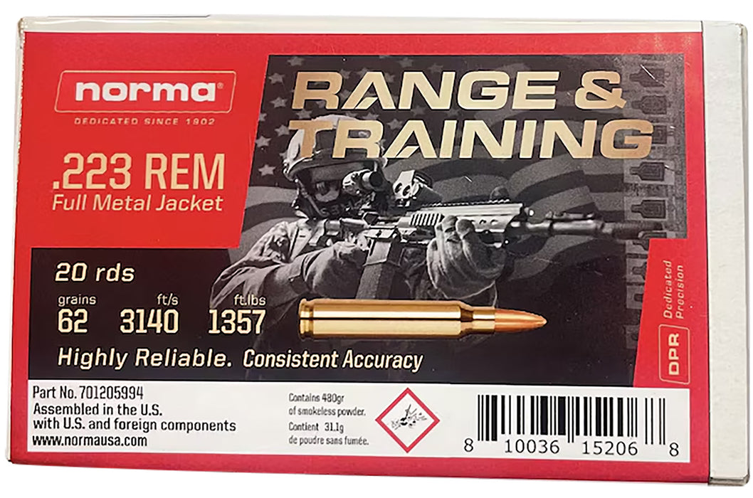 Norma Ammunition 701205994   223 Rem 62 gr Full Metal Jacket 20 Per Box/ 10 Case