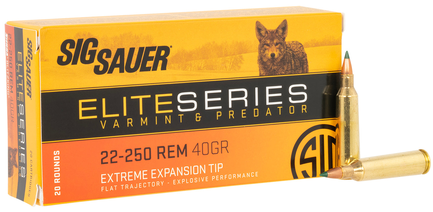 Sig Sauer E225VP4020  Varmint & Predator 22-250 Rem 40 gr 20 Per Box/ 10 Case