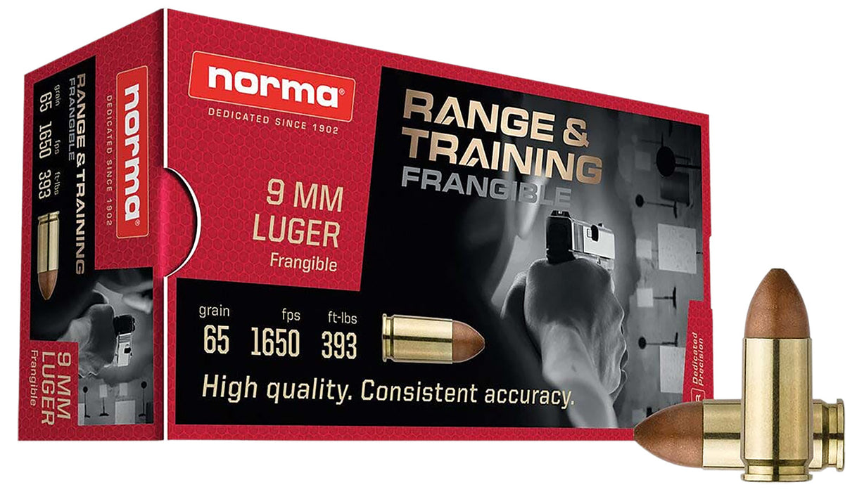 Norma Ammunition 630140050 Range & Training  9mm 65 gr Frangible 50 Per Box/ 20 Case