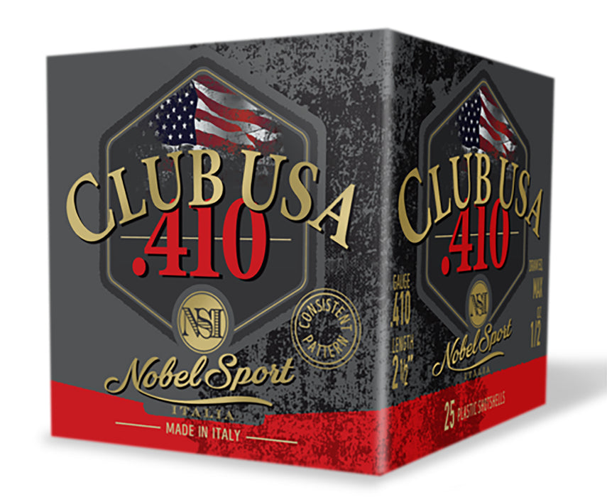 Nobel/eurosports Llc ANS4128  Club USA 410Gauge 2.50" 1/2oz 8Shot 25 Per Box/10 Case