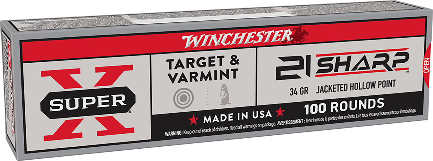 Winchester Ammo X21JHP Super X  21Sharp 34gr Jacketed Hollow Point 100 Per Box/20 Case