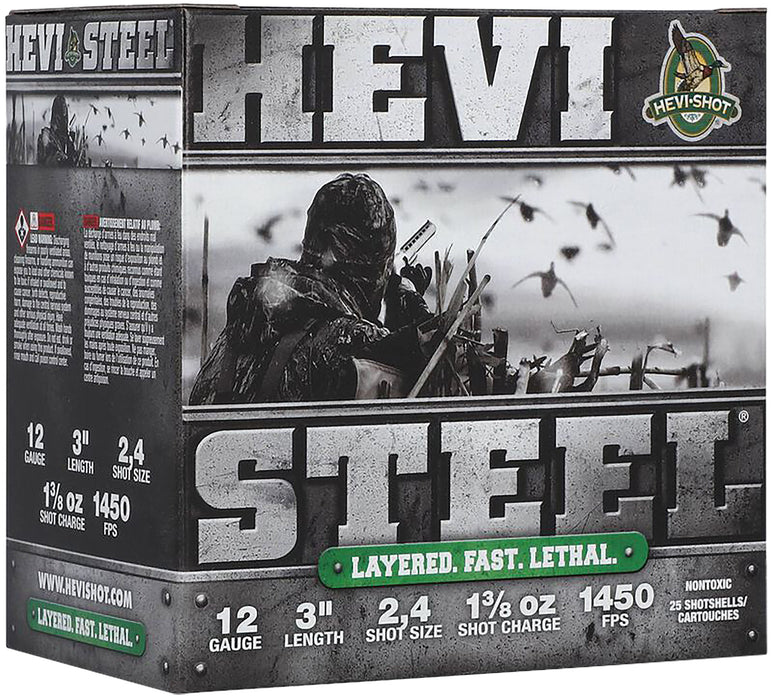 HEVI-Shot HS60024 HEVI-Steel Waterfowl 12Gauge 3" 1 3/8oz 2/4Shot 25 Per Box/10 Case