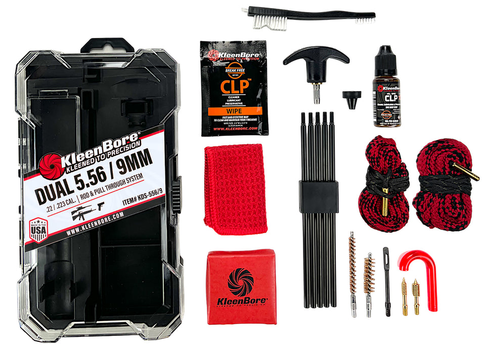 KleenBore KDS556/9 Dual System Cleaning Kit 5.56/22/223 w/ Dual Rod Rope Pull Through