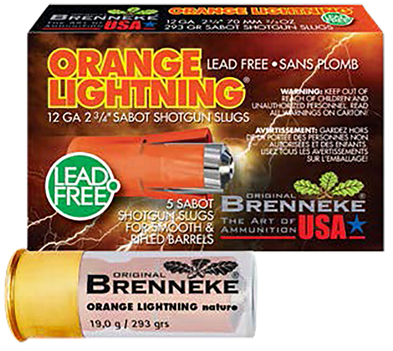 Brenneke SL122OLN Orange Lightning  12Gauge 2.75" 2/3oz Slug Shot 5 Per Box/50 Case