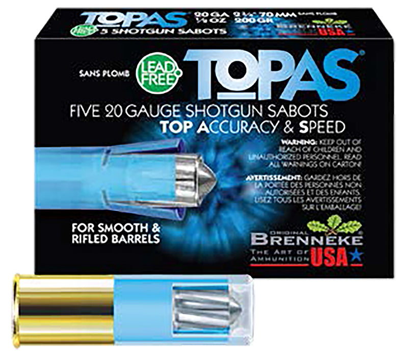 Brenneke SL202TOPN TOPAS  20Gauge 2.75" 1/2oz Sabot Slug Shot 5 Per Box/50 Case