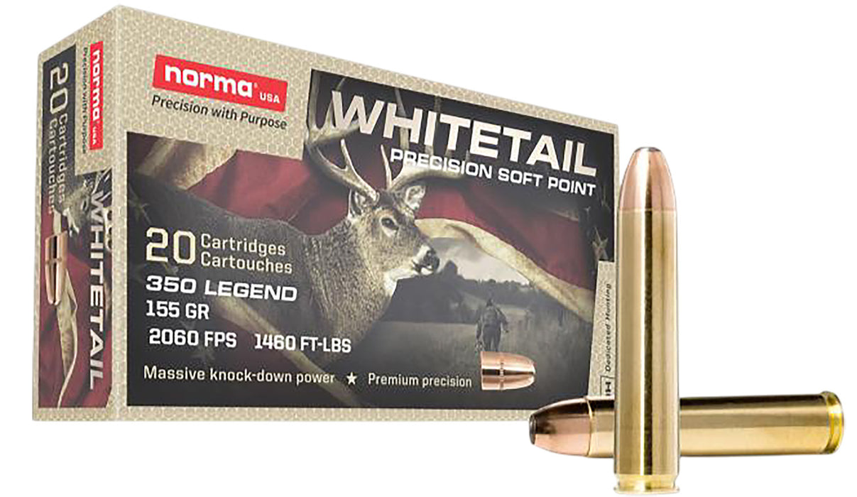Norma Ammunition 603404704 Whitetail  350Legend 155gr Soft Point 20 Per Box/10 Case