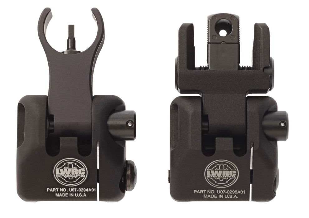 LWRC 2000065A01 Skirmish Back Up Iron Sights Set  Black Folding for AR-15