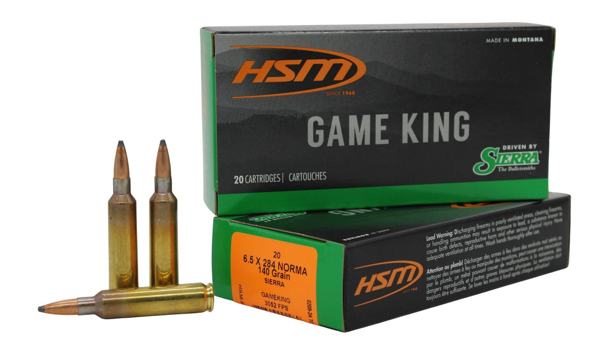 HSM 65X2843N Game King  6.5x284 Norma 140 gr Sierra GameKing Spitzer Boat Tail 20 Per Box/ 20 Case