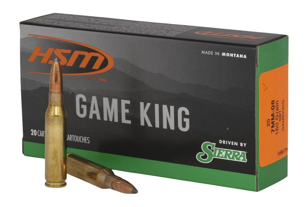 HSM 7MM089N Game King  7mm-08 Rem 160 gr Sierra GameKing Spitzer Boat Tail 20 Per Box/ 25 Case