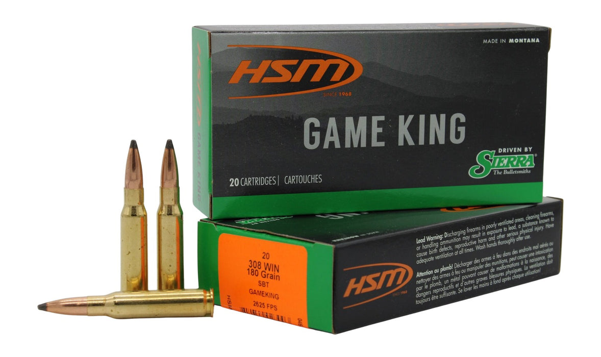 HSM 30843N Game King  308 Win 180 gr Sierra GameKing Spitzer Boat Tail 20 Per Box/ 25 Case