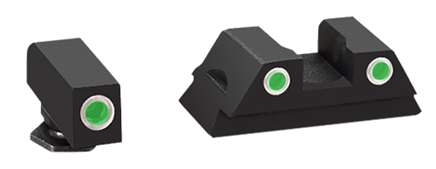 AmeriGlo GL430 Classic Tritium Sight Set for Glock  Black | Green Tritium White Outline Front and Rear