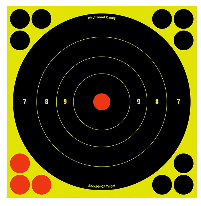 Birchwood Casey 34825 Shoot-N-C Reactive Target Self-Adhesive Paper Muzzleloader/Shotgun Black/Yellow 200+ yds 8" Bullseye Includes Pasters 30 Per Pkg