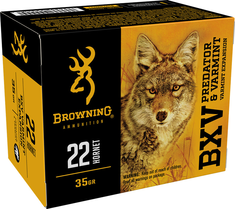 Browning Ammo B192300221 BXV Predator & Varmint 22 Hornet 35 gr Varmint Expansion Polymer Tip 20 Per Box/10 Cs