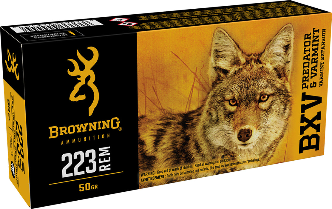 Browning Ammo B192302231 BXV Predator & Varmint 223 Rem 50 gr 3400 fps Varmint Expansion Polymer Tip 20 Bx/10 Cs