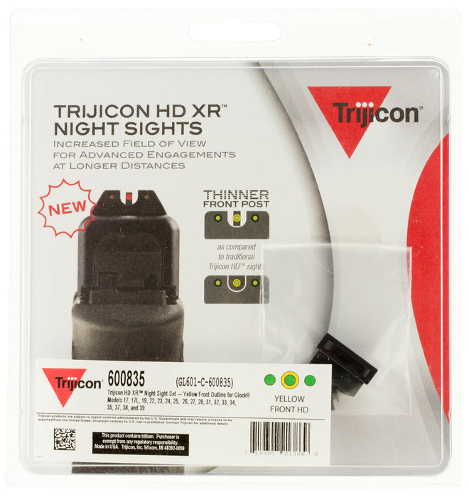 Trijicon 600835 HD XR Night Sights- Glock Standard Frames  Black | Green Tritium Yellow Outline Front Sight Green Tritium Black Outline Rear Sight