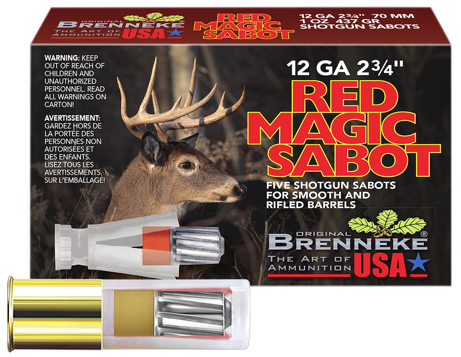 Brenneke SL122RMS Red Magic  12 Gauge 2.75" 1 oz Sabot Slug Shot 5 Per Box/50 Cs