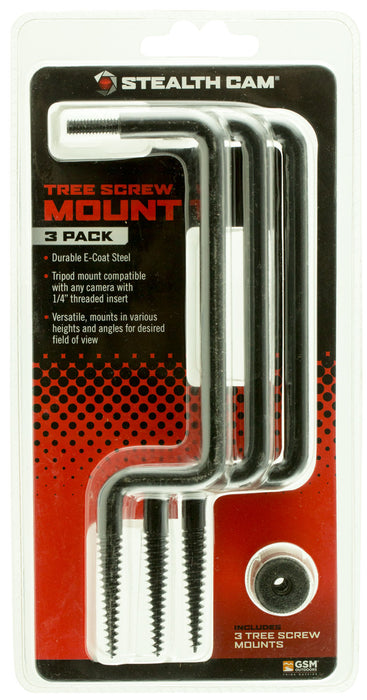 Stealth Cam STCTS3PK Tree Screw Mounts Compatible With 1/4"-20 thread adapter Black 3 Per Pkg