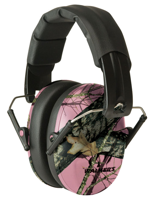 Walker's GWPFPM1PKMO Pro Low Profile Passive Muff 22 dB Over the Head Mossy Oak/Pink Polymer