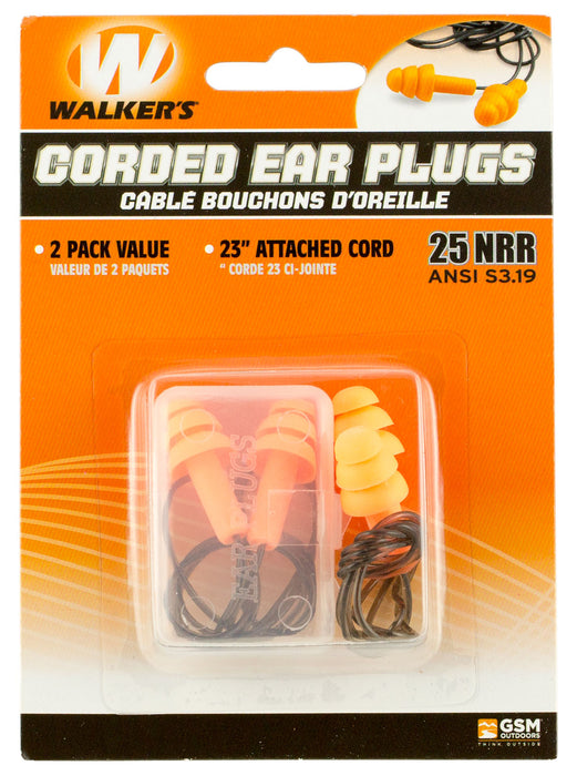 Walker's GWPEPCORD2PK Corded Foam Ear Plugs 33 dB In The Ear Orange/Black Adult 2 Per Pack